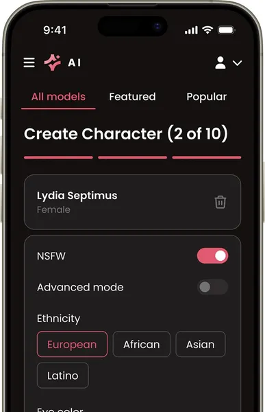 Personality and context settings - AI companion app screen